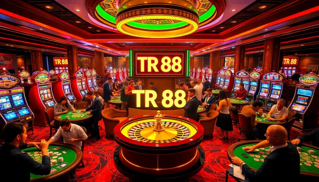 Experience the TR 88 excitement as players engage at the roulette table in a vibrant casino scene.